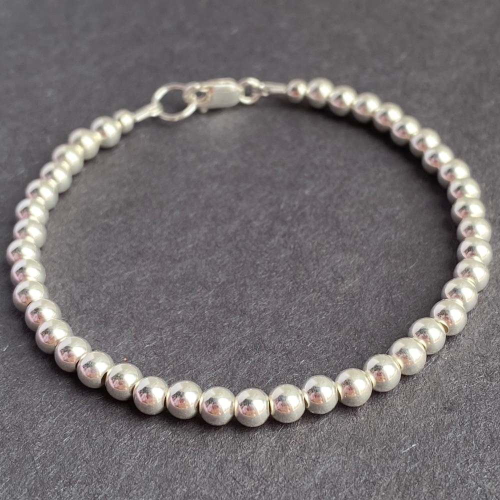 925 Solid Sterling Silver ball Beaded Bracelet - Picture 5 of 6